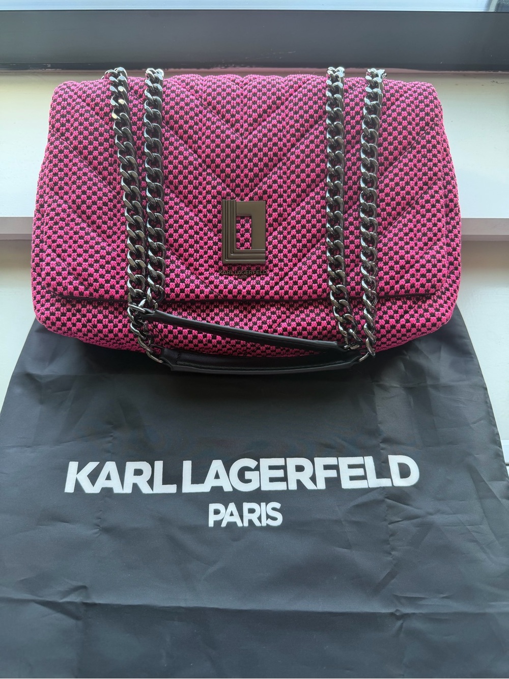Karl Lagerfeld Fuchsia Quilted Chain Shoulder Bag